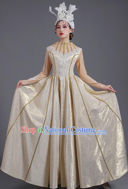 Professional Chorus Group Garment Costume Opening Dance Light Golden Dress China Modern Dance Clothing