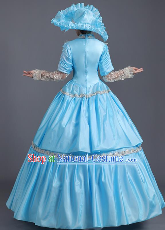 Custom Drama Performance Fashion European Royal Princess Clothing Western Stage Blue Full Dress Europe Vintage Garment Costume