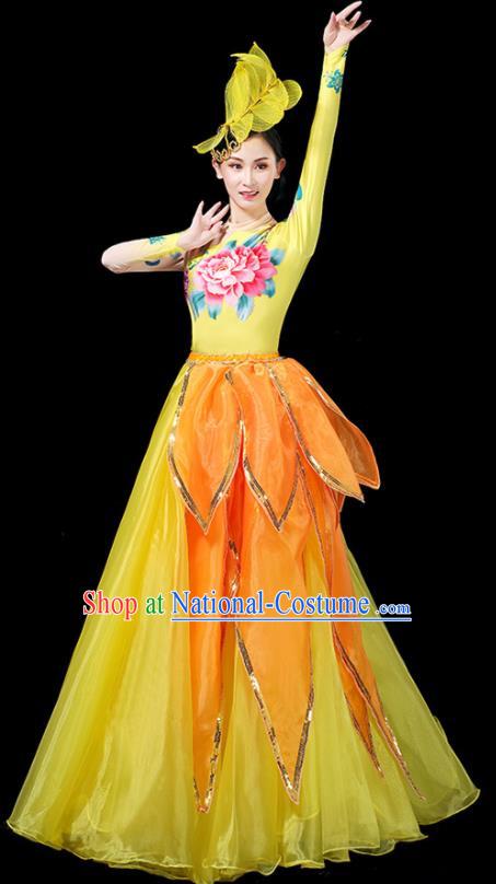 Professional China Lotus Dance Garment Clothing Spring Festival Gala Opening Dance Yellow Dress Woman Modern Dance Fashion