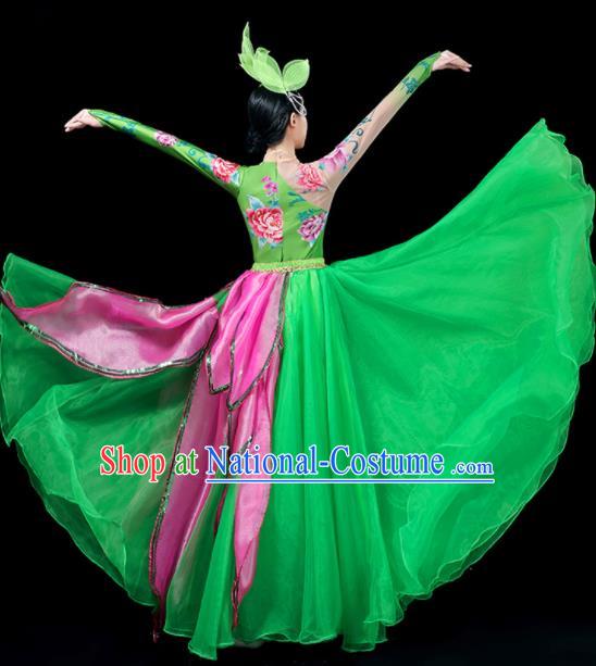 Professional China Woman Modern Dance Fashion Lotus Dance Garment Clothing Spring Festival Gala Opening Dance Green Dress