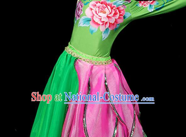 Professional China Woman Modern Dance Fashion Lotus Dance Garment Clothing Spring Festival Gala Opening Dance Green Dress