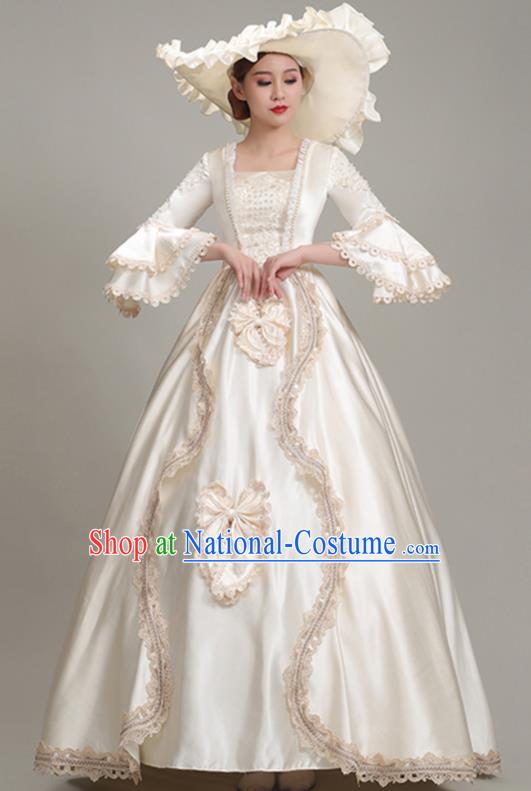 Custom Western Court Fashion European Noble Lady Champagne Satin Dress Medieval Age Clothing Europe Vintage Full Dress