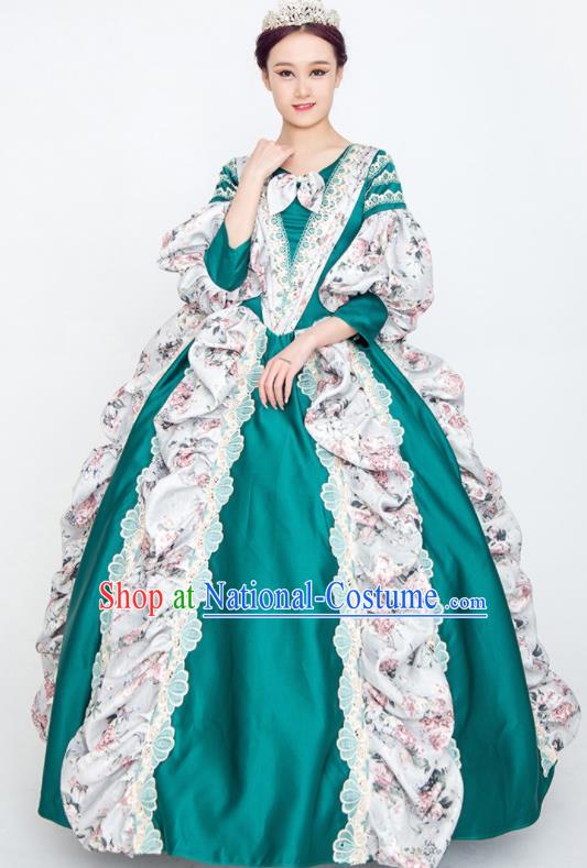 Custom Western Vintage Full Dress Court Fashion European Noble Woman Green Dress Europe Drama Stage Clothing