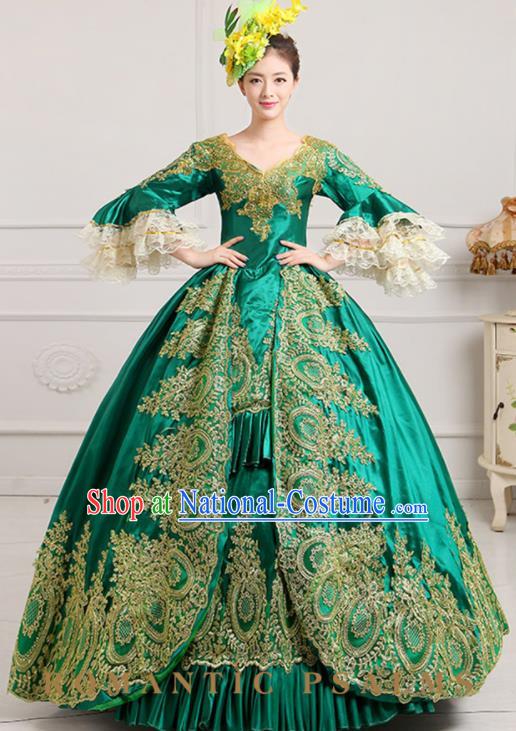 Custom European Vintage Full Dress Western Court Woman Fashion Drama Countess Green Dress Europe Female Clothing