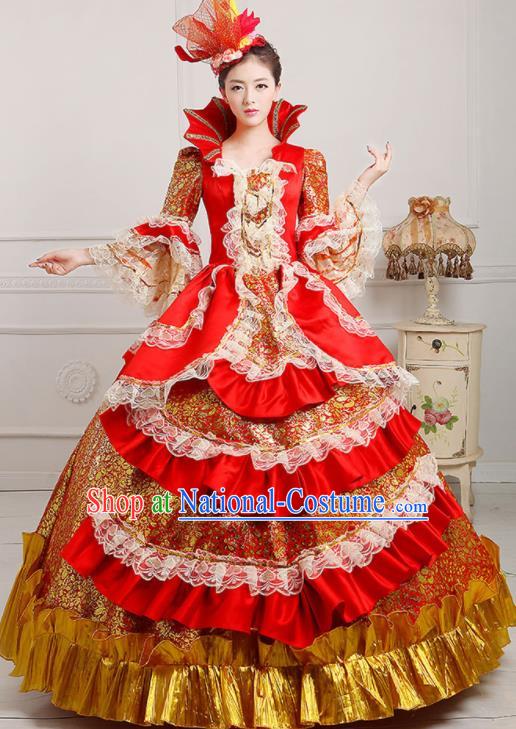 Custom European Woman Red Full Dress Western Vintage Fashion Middle Age Royal Countess Dress Europe Court Clothing