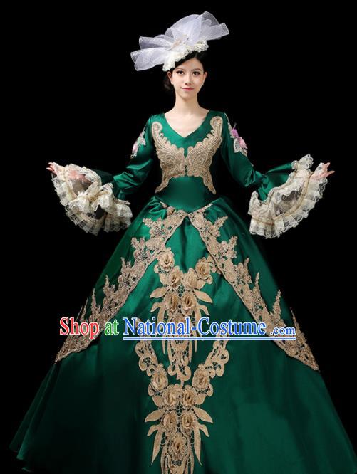 Custom European Medieval Green Full Dress Drama Performance Fashion Woman Catwalks Dress Europe Countess Clothing