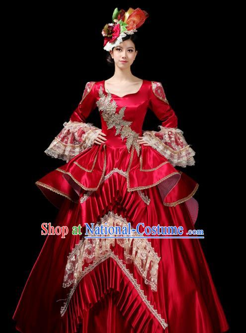 Custom Europe Countess Clothing European Medieval Red Full Dress Drama Performance Fashion Western Woman Catwalks Dress