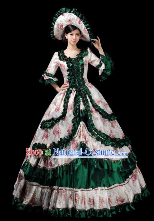 Custom Europe Catwalks Clothing European Vintage Full Dress Opera Performance Fashion Western Court Woman Green Dress