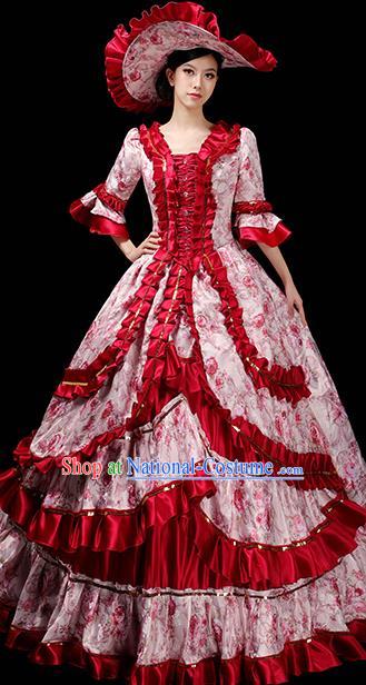 Custom Opera Performance Fashion Western Court Woman Red Dress Europe Catwalks Clothing European Vintage Full Dress