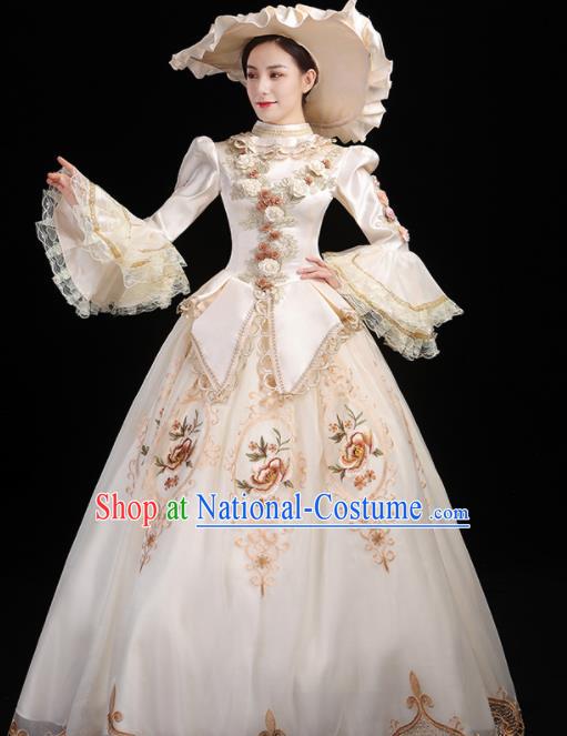 Custom Western Stage Opera Fashion Europe Noble Lady Clothing Catwalks Beige Full Dress European Medieval Vintage Dress