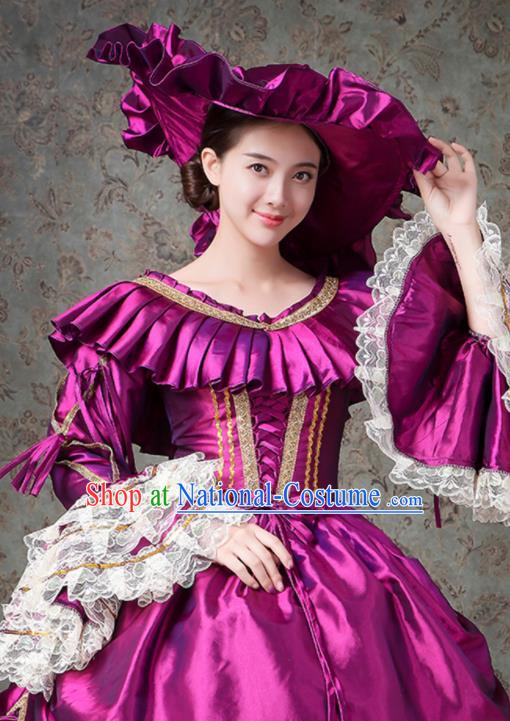 Custom Europe Duchess Clothing Catwalks Purple Satin Full Dress European Medieval Vintage Dress Western Stage Opera Fashion