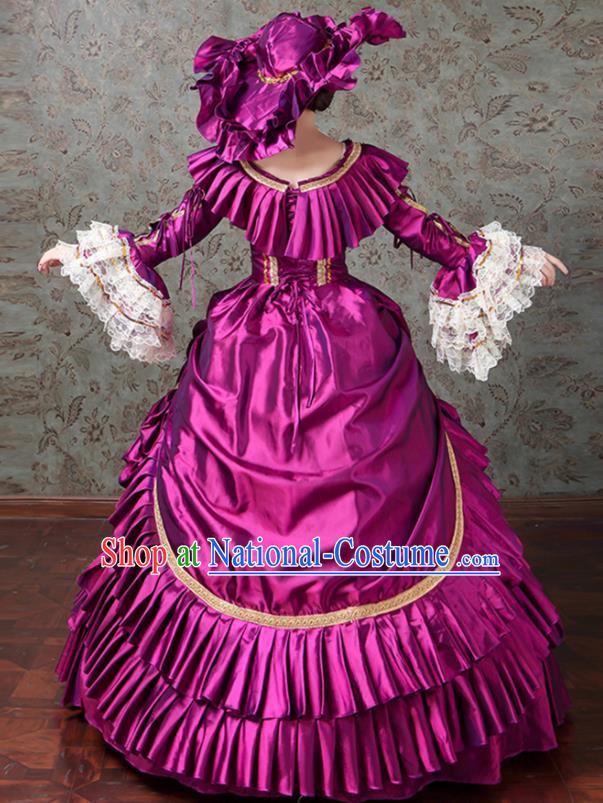 Custom Europe Duchess Clothing Catwalks Purple Satin Full Dress European Medieval Vintage Dress Western Stage Opera Fashion