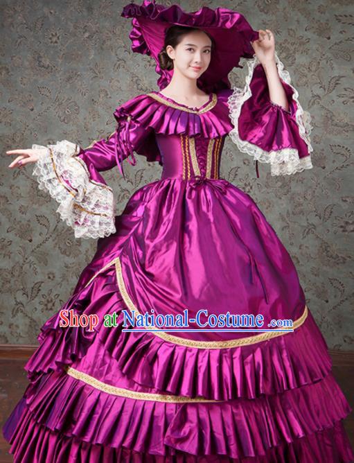 Custom Europe Duchess Clothing Catwalks Purple Satin Full Dress European Medieval Vintage Dress Western Stage Opera Fashion