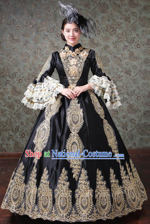 Custom Catwalks Black Full Dress European Court Woman Dress Western Vintage Fashion Europe Duchess Clothing