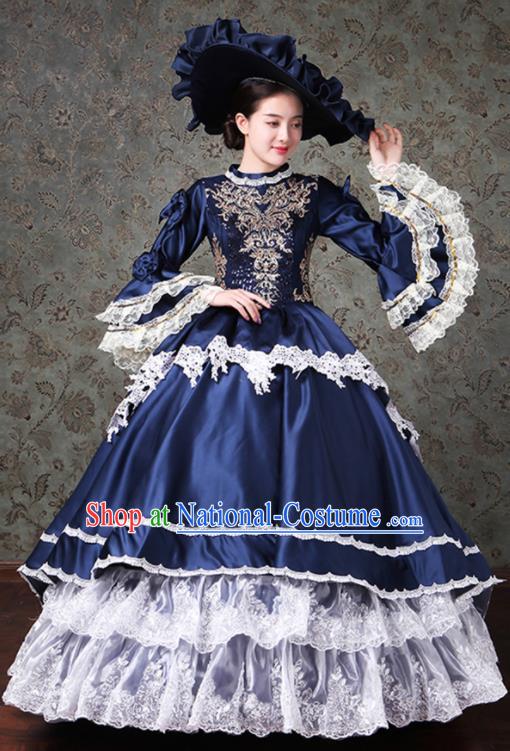 Custom Western Vintage Fashion Europe Noble Miss Clothing Catwalks Navy Trailing Full Dress European Performance Dress