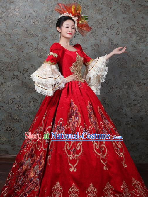 Custom Catwalks Full Dress European Queen Red Dress Western Vintage Fashion Europe Noble Woman Clothing