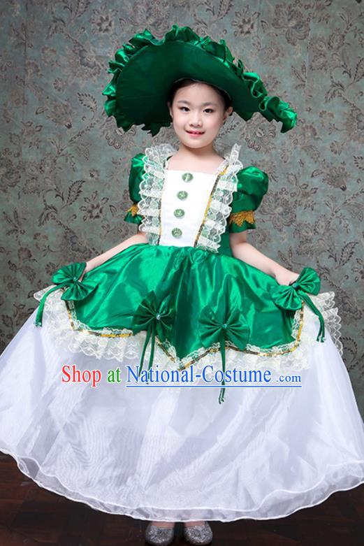 Custom Kid Performance Fashion Children Day Catwalks Dress Europe Princess Clothing Girl Green Full Dress