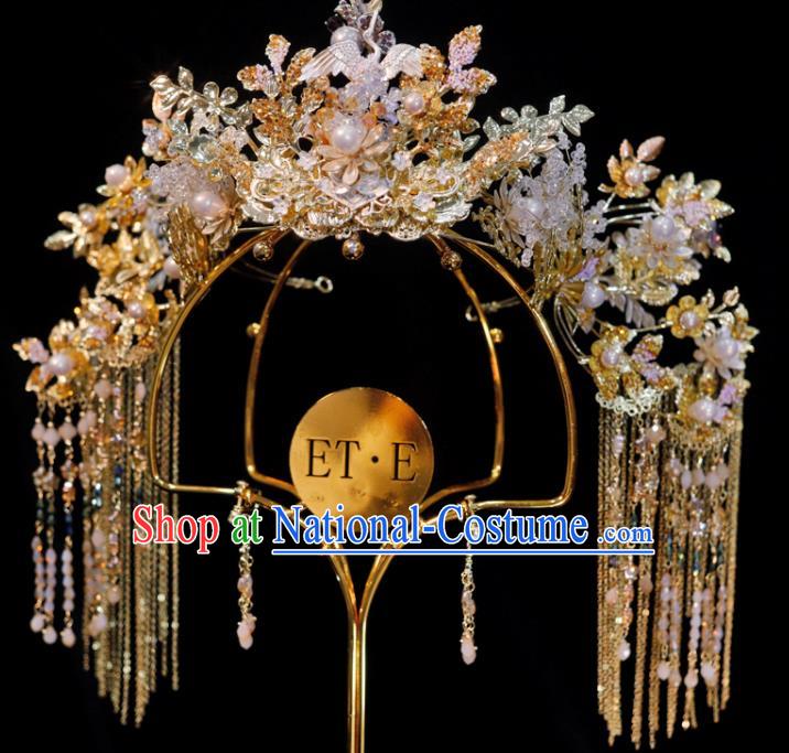 Chinese Xiuhe Suits Tassel Phoenix Coronet Handmade Wedding Headdress Ancient Bride Hair Crown Classical Hair Accessories