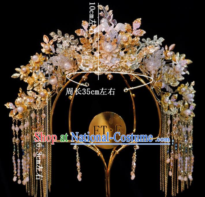 Chinese Xiuhe Suits Tassel Phoenix Coronet Handmade Wedding Headdress Ancient Bride Hair Crown Classical Hair Accessories