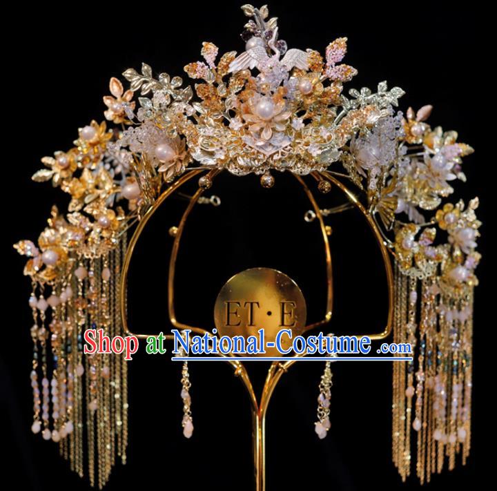 Chinese Xiuhe Suits Tassel Phoenix Coronet Handmade Wedding Headdress Ancient Bride Hair Crown Classical Hair Accessories