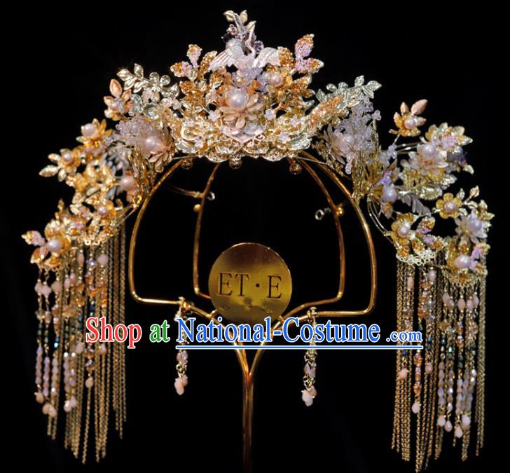 Chinese Xiuhe Suits Tassel Phoenix Coronet Handmade Wedding Headdress Ancient Bride Hair Crown Classical Hair Accessories