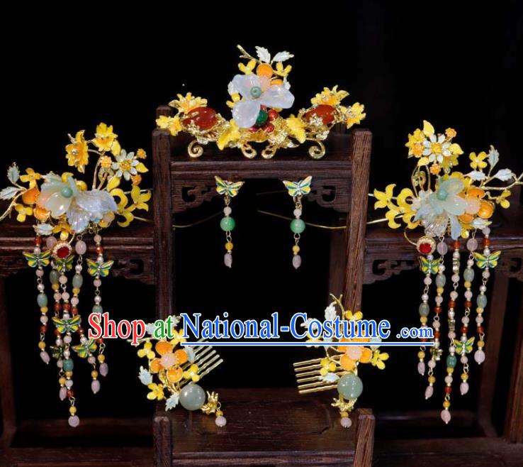 Chinese Handmade Wedding Hair Accessories Ancient Bride Hair Combs Classical Tassel Hairpins XiuHe Headpieces