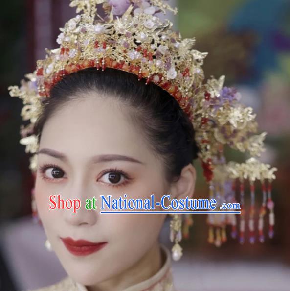 Chinese Classical Tassel Hair Crown Hanfu Headdress Handmade Wedding Hair Accessories Ancient Bride Phoenix Coronet