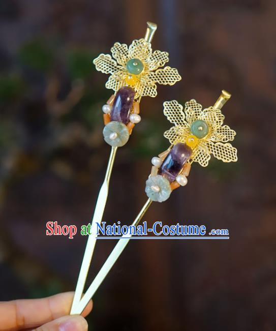 Chinese Wedding Hair Accessories Ancient Bride Enamel Phoenix Coronet Classical Amethyst Hairpins Handmade Qing Dynasty Queen Headdress