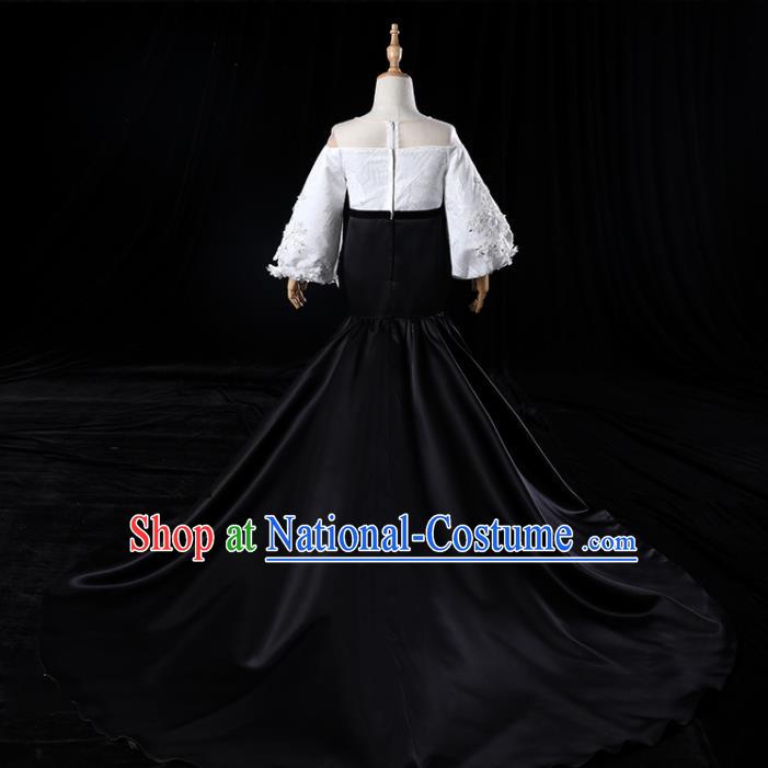 Top Catwalks Compere Black Trailing Evening Dress Girl Performance Fashion Garment Children Stage Show Formal Clothing