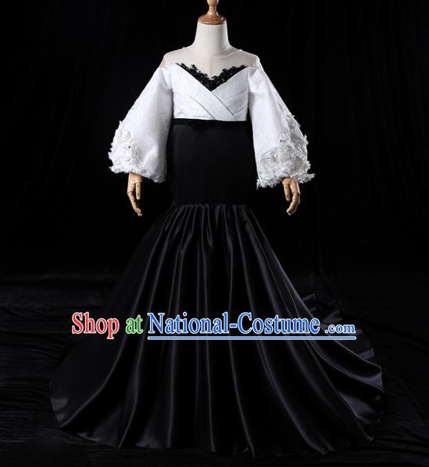 Top Catwalks Compere Black Trailing Evening Dress Girl Performance Fashion Garment Children Stage Show Formal Clothing