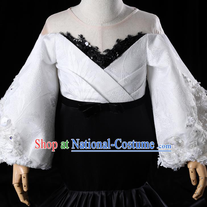 Top Catwalks Compere Black Trailing Evening Dress Girl Performance Fashion Garment Children Stage Show Formal Clothing