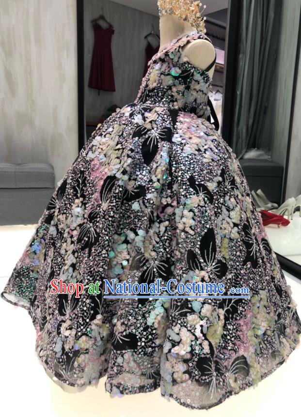 Top Baroque Princess Evening Garment Children Stage Performance Full Dress Girl Catwalks Show Sequins Clothing