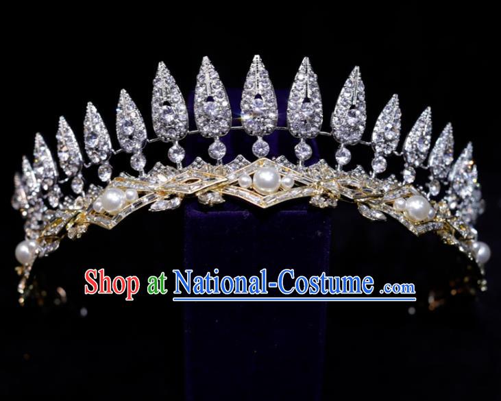 Top Grade Baroque Princess Hair Accessories Wedding Tiara Bride Zircon Headpiece Handmade Crystal Royal Crown