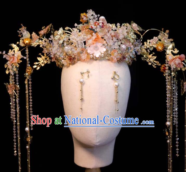 Chinese Classical Tassel Phoenix Coronet XiuHe Headpieces Handmade Wedding Hair Accessories Ancient Bride Flowers Hair Crown