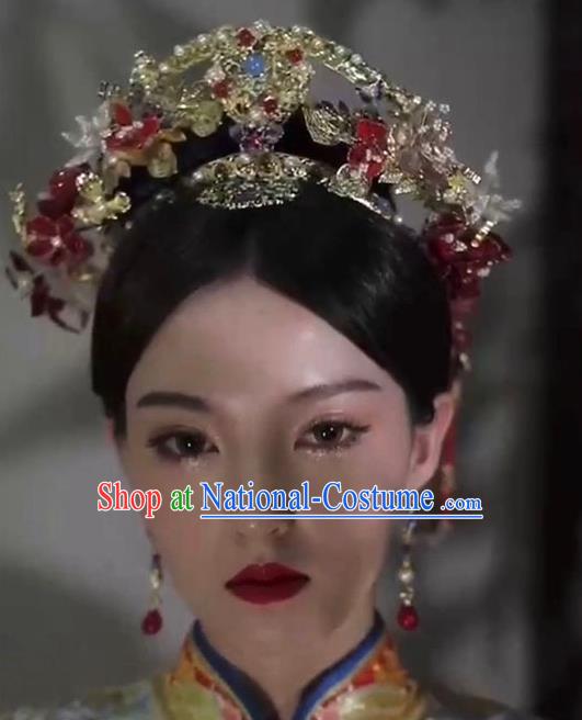 Chinese Ancient Bride Phoenix Coronet Classical Hair Crown Handmade Wedding Headdress Qing Dynasty Empress Hair Accessories