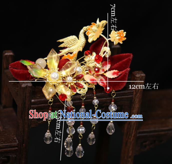 China Handmade Wedding Hair Accessories Traditional Hanfu Hairpins Ancient Bride Golden Crane Hair Sticks