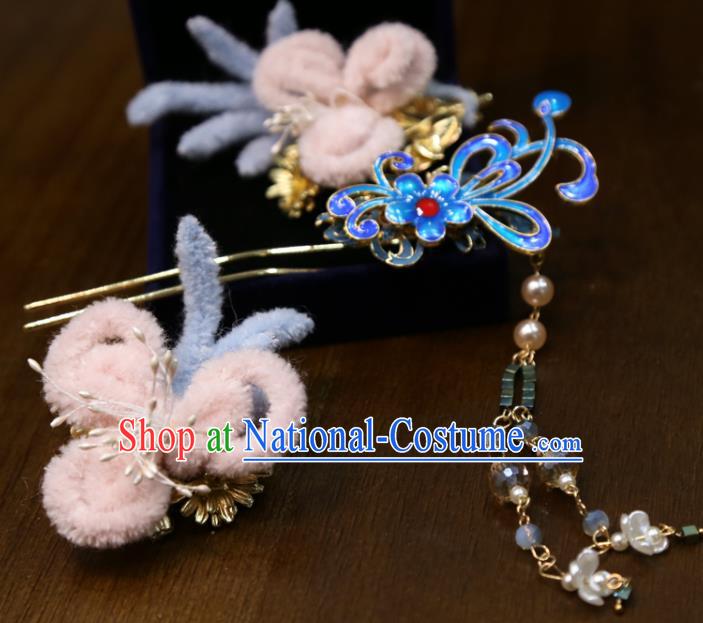 China Handmade Ming Dynasty Wedding Hair Accessories Traditional Hanfu Tassel Hairpin Ancient Bride Cloisonne Hair Stick