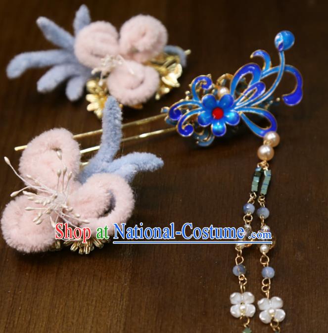 China Handmade Ming Dynasty Wedding Hair Accessories Traditional Hanfu Tassel Hairpin Ancient Bride Cloisonne Hair Stick