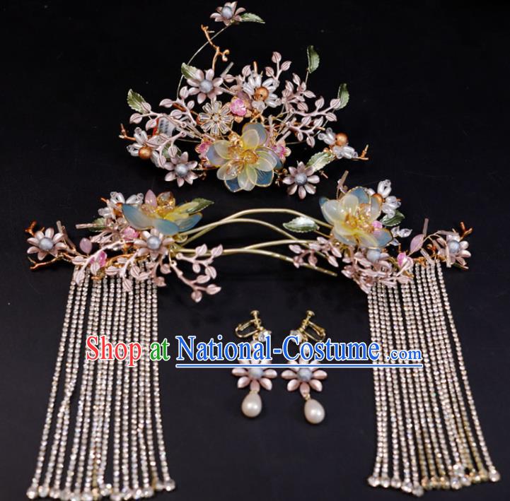 Chinese XiuHe Suits Hair Accessories Ancient Bride Hair Crown Classical Tassel Hairpins Handmade Wedding Headpieces