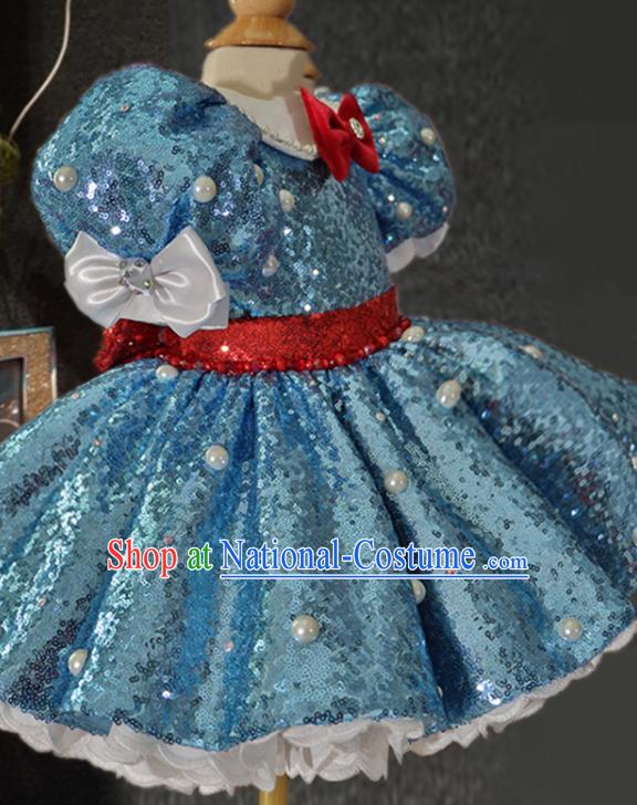 Top Christmas Stage Show Fashion Children Day Performance Clothing Girl Chorus Garment Catwalks Blue Bubble Dress