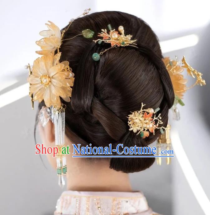 Chinese Handmade Wedding Headpieces XiuHe Suits Hair Accessories Ancient Bride Hair Comb Classical Tassel Lotus Hairpins