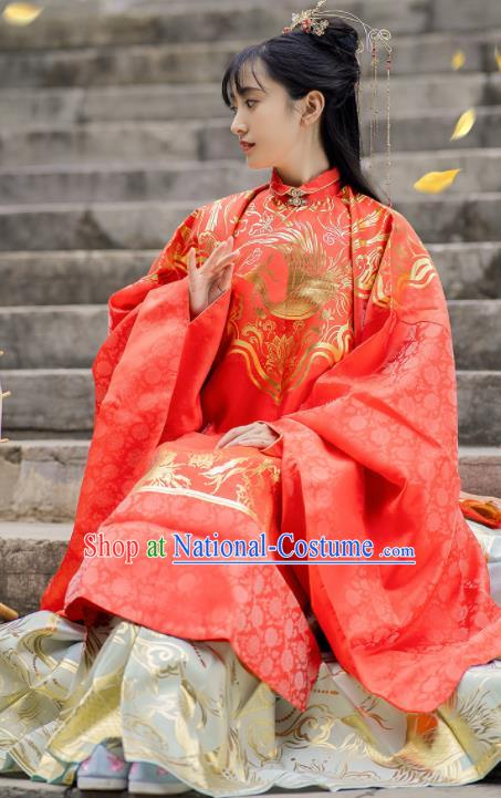 China Ming Dynasty Royal Princess Embroidered Garment Costumes Traditional Wedding Historical Clothing Ancient Bride Red Hanfu Dresses