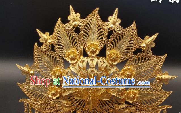 China Ancient Empress Hair Crown Classical Hanfu Headpiece Handmade Hair Accessories Traditional Gilding Silver Peacock Hairpin