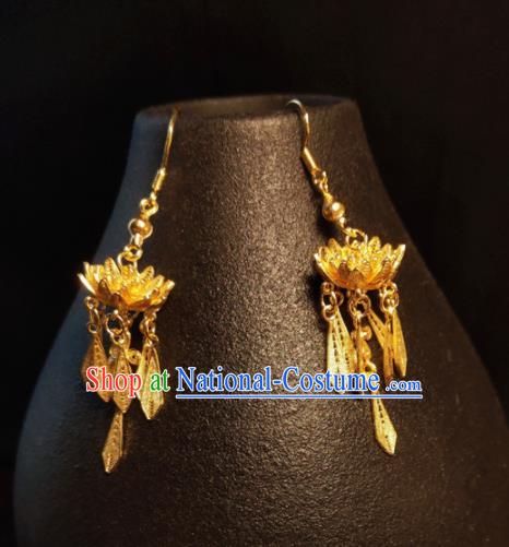 Handmade China Classical Gilding Ear Accessories Ming Dynasty Silver Ear Jewelry Wedding Golden Lotus Earrings