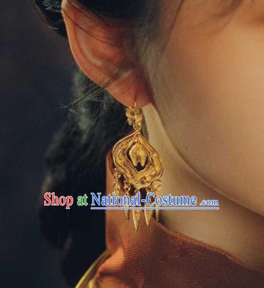 Handmade China Ming Dynasty Silver Ear Jewelry Wedding Golden Earrings Classical Gilding Ear Accessories