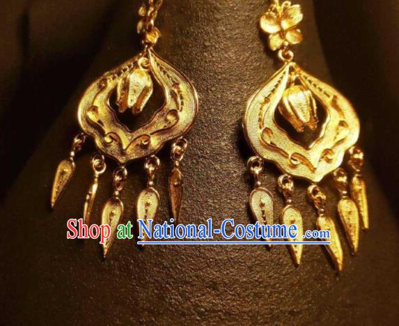 Handmade China Ming Dynasty Silver Ear Jewelry Wedding Golden Earrings Classical Gilding Ear Accessories