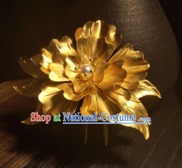 Chinese Traditional Wedding Hair Accessories Ancient Princess Gilding Peony Hairpin Classical Hair Crown Handmade Tang Dynasty Headpiece