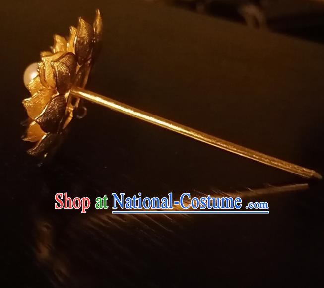 Chinese Classical Pearl Hair Stick Handmade Ming Dynasty Headpiece Traditional Wedding Hair Accessories Ancient Princess Gilding Peony Hairpin