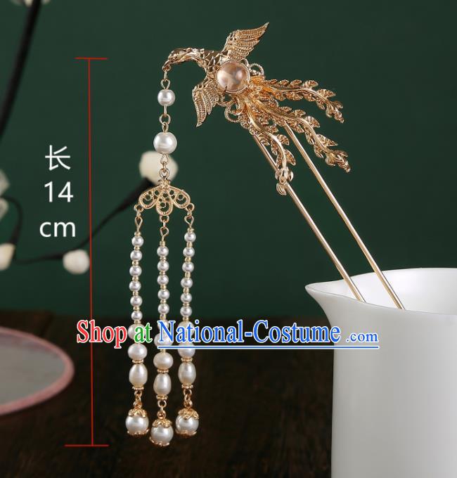 Chinese Classical Wedding Golden Phoenix Hair Crown Handmade Ming Dynasty Headpieces Traditional Hanfu Hair Accessories Ancient Empress Tassel Hairpins