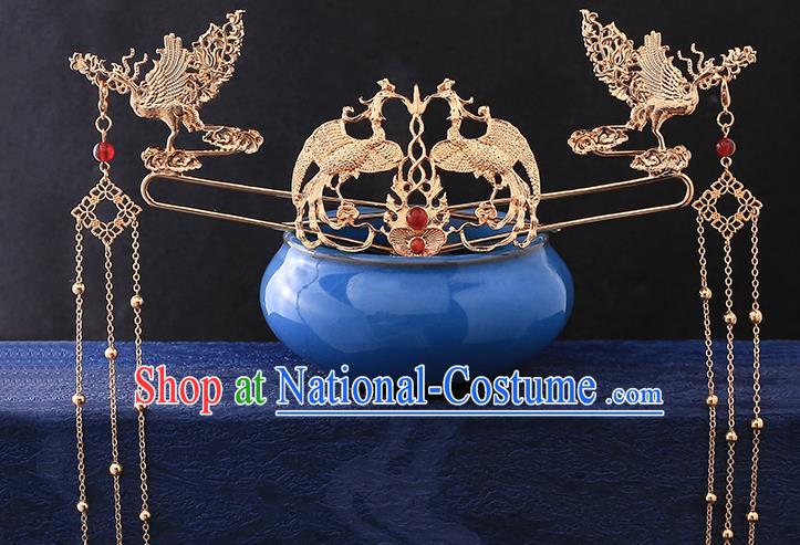 Chinese Ancient Princess Hair Crown and Hairpins Classical Wedding Phoenix Coronet Handmade Ming Dynasty Headdress Traditional Hanfu Hair Accessories